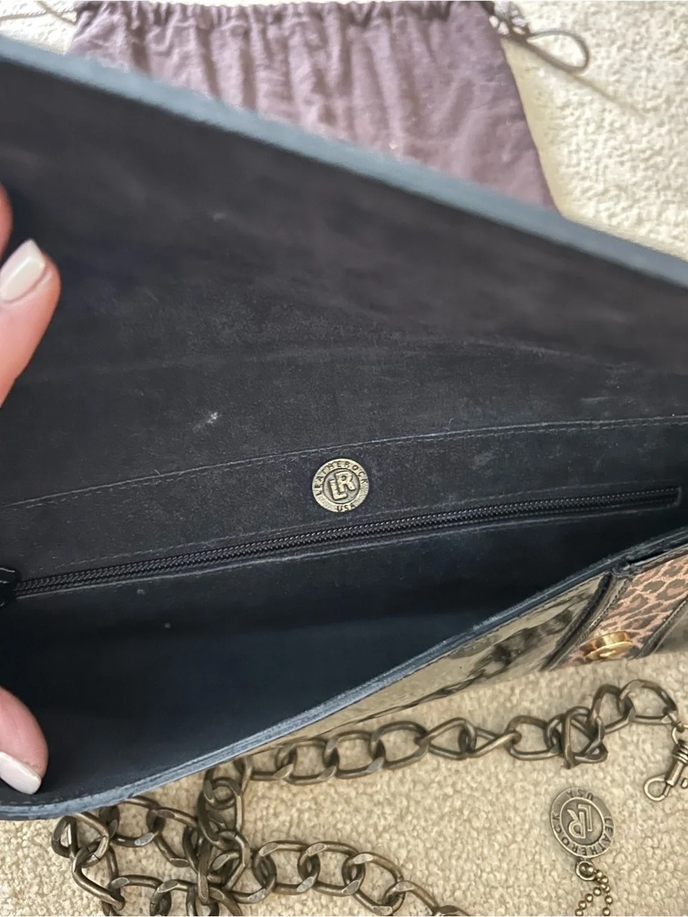 Leatherock Black Patent Clutch with Leopard Buckle Accent